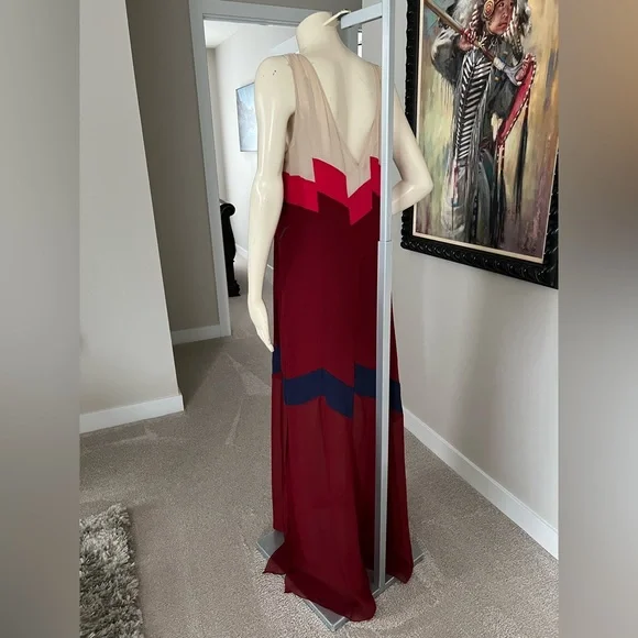 BCBGMaxAzria Burgundy & Pink Sheer Panel Maxi Dress – Size Large (NWT) - Picture 8 of 16